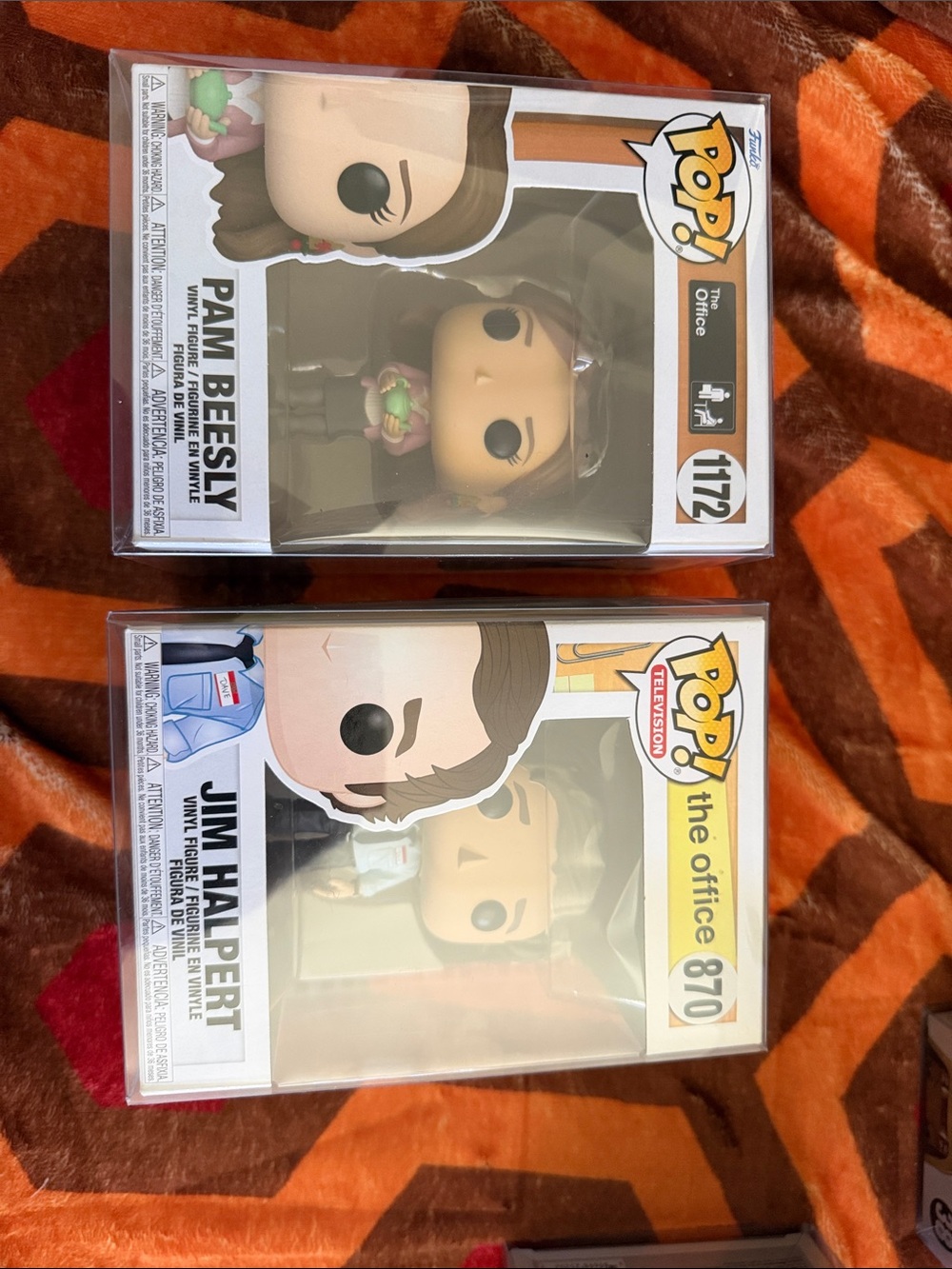 Funko Pop! Pam Beesly & Jim Halpert Figures - Brown, Green, White, Orange